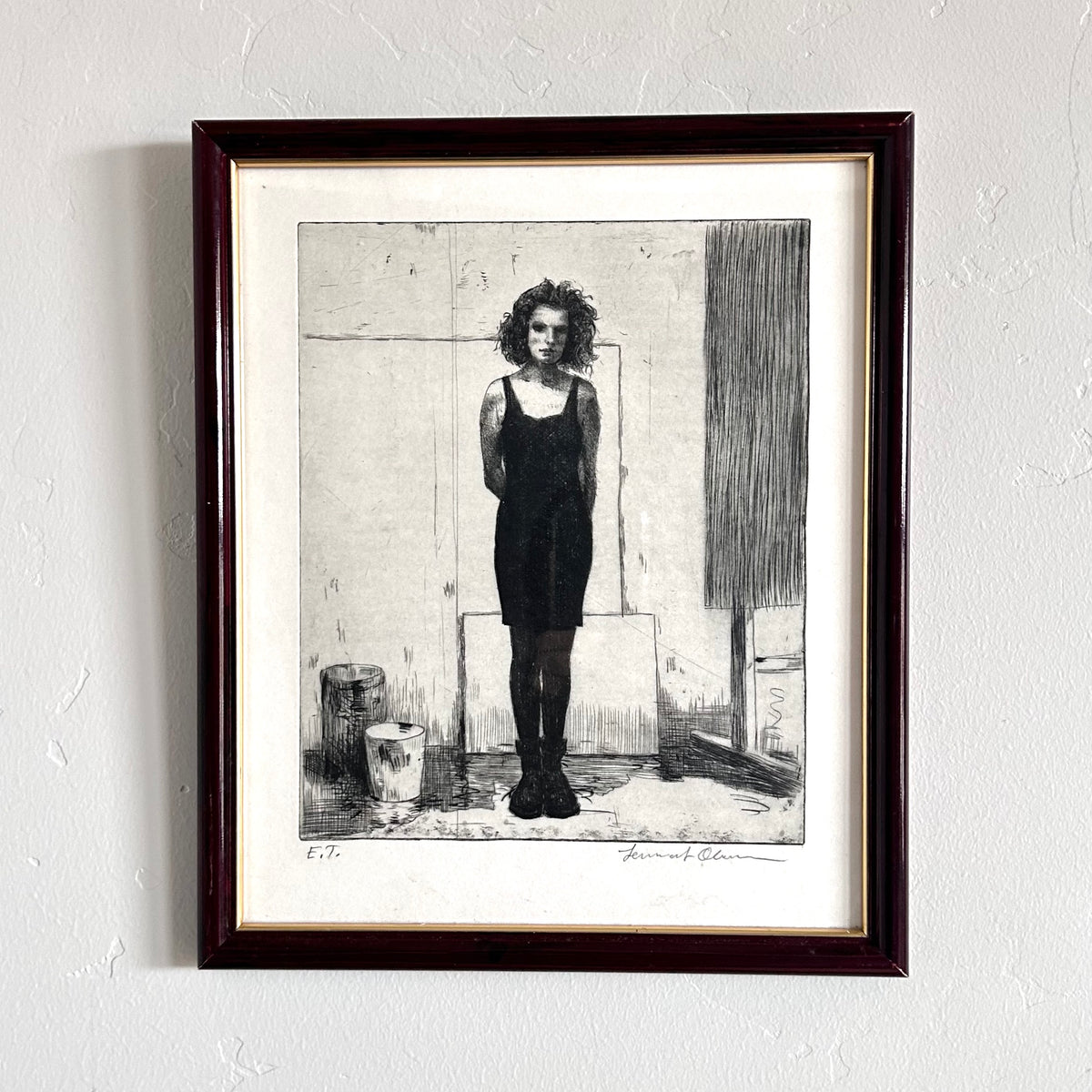 Woman in black etching 11” x 13”