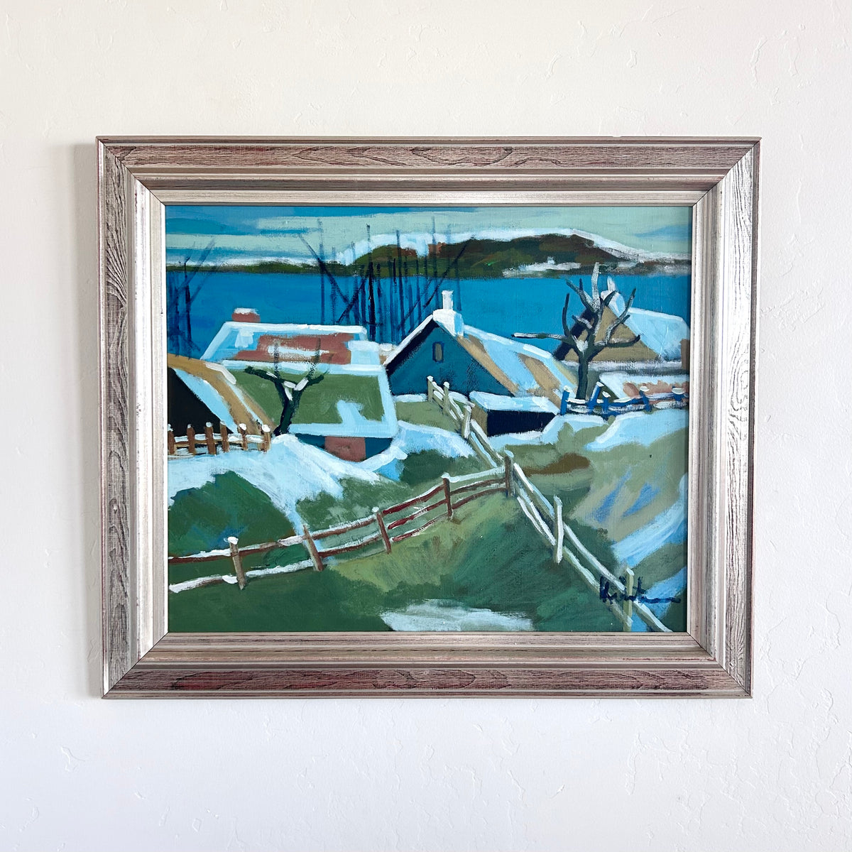 Snowy lake cabins 29.5” x 25.5”