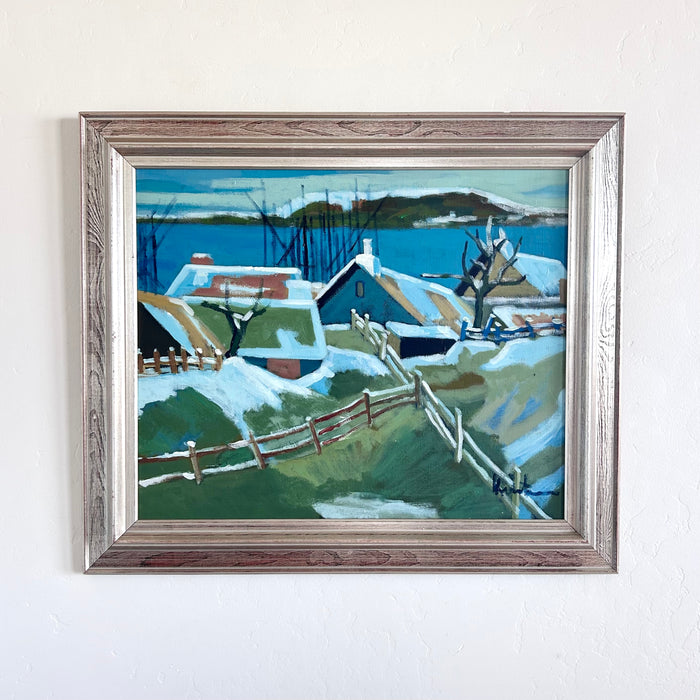 Snowy lake cabins 29.5” x 25.5”