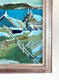 Snowy lake cabins 29.5” x 25.5”