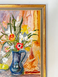 Blue pitcher floral 12.5 x 15.5"