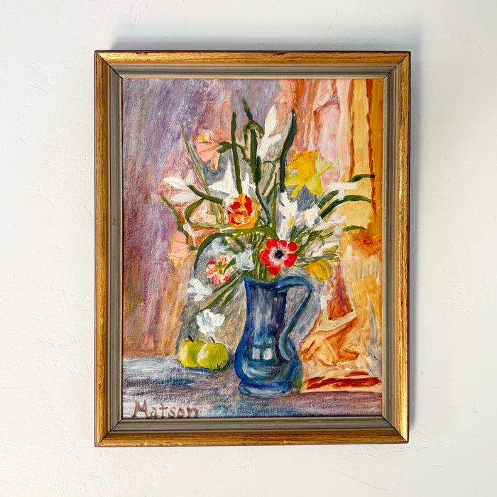 Blue pitcher floral 12.5 x 15.5"