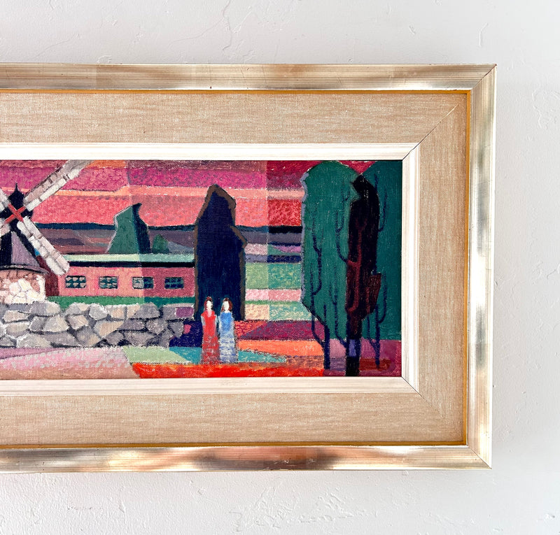 Cubist windmill at sunset 24" x 13"