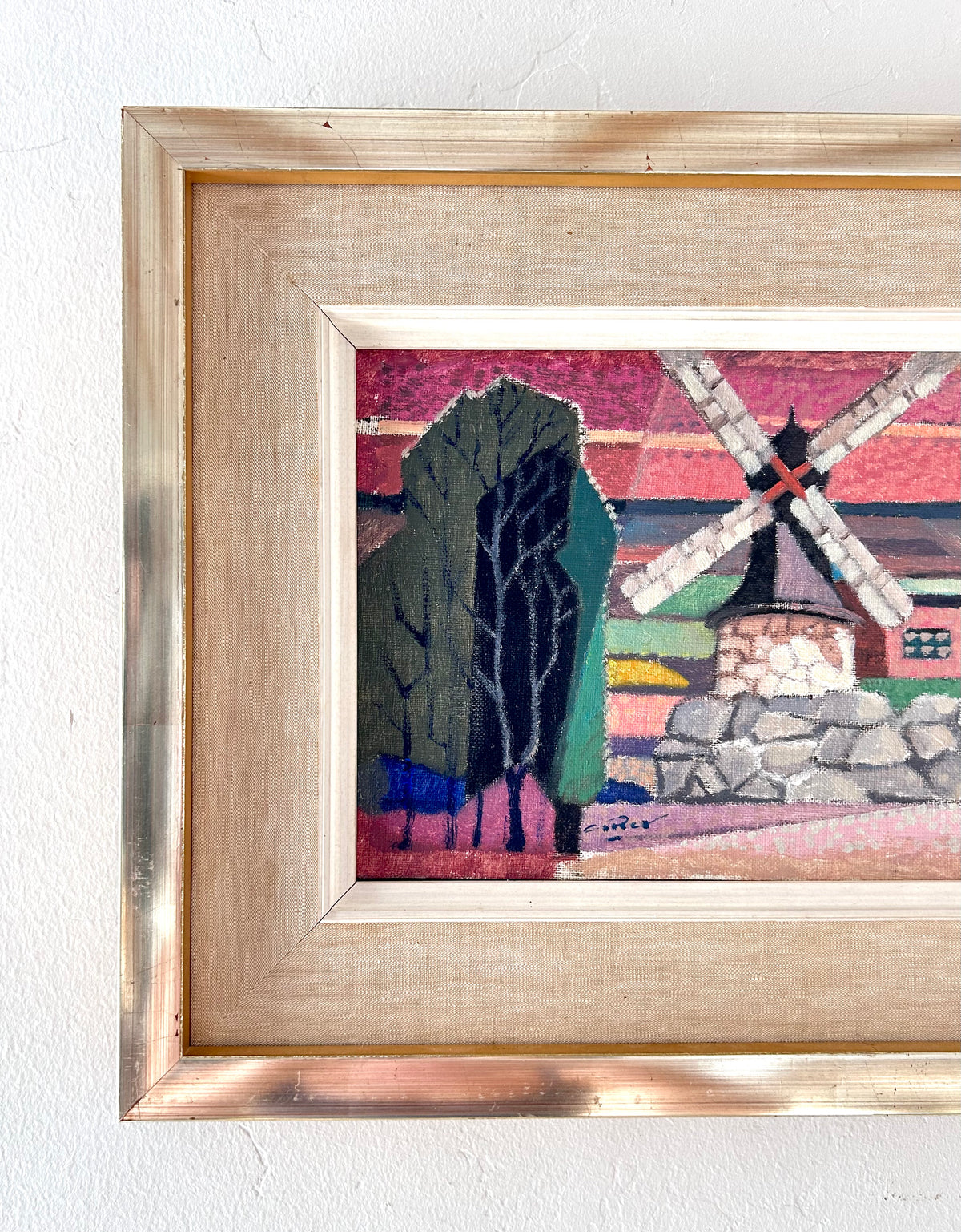 Cubist windmill at sunset 24" x 13"
