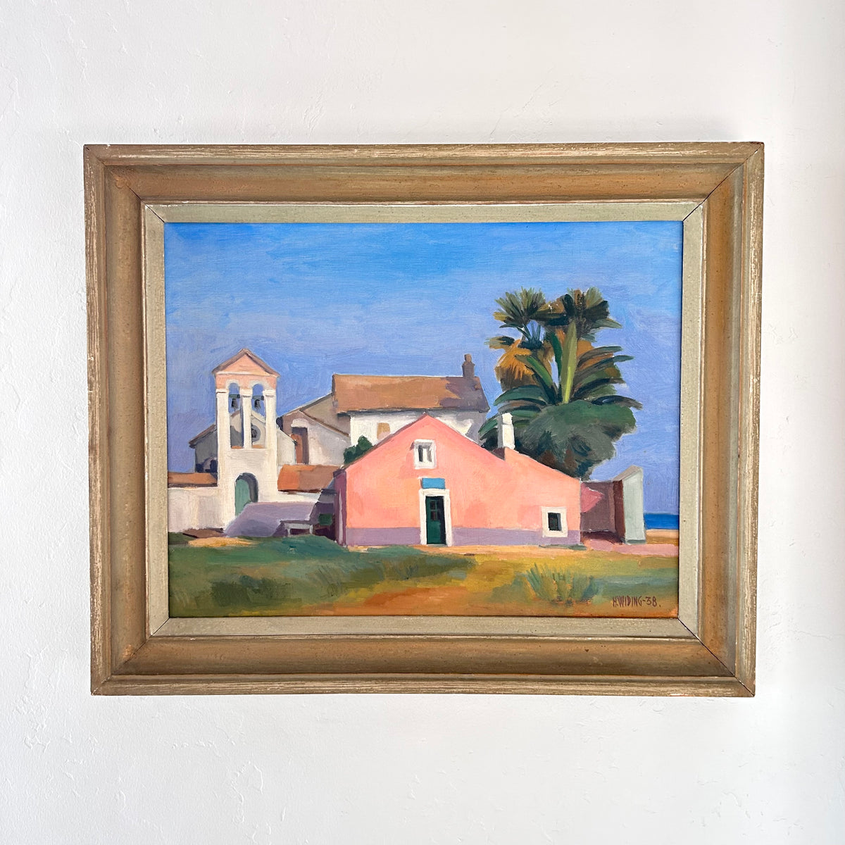 Pink church and palm trees 27" x 22.5"