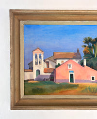 Pink church and palm trees 27" x 22.5"