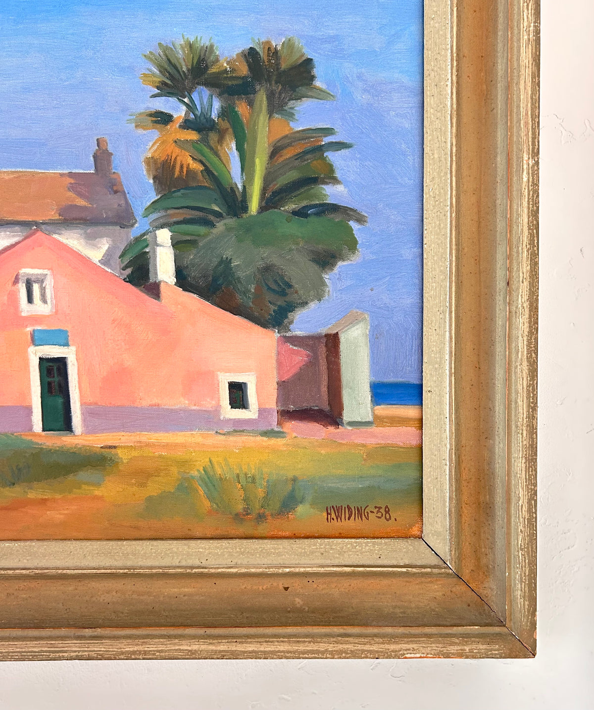 Pink church and palm trees 27" x 22.5"