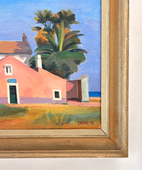 Pink church and palm trees 27" x 22.5"