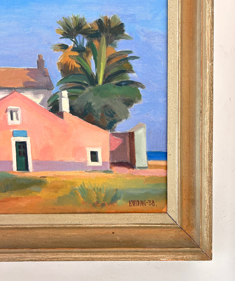 Pink church and palm trees 27" x 22.5"