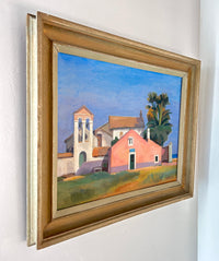 Pink church and palm trees 27" x 22.5"