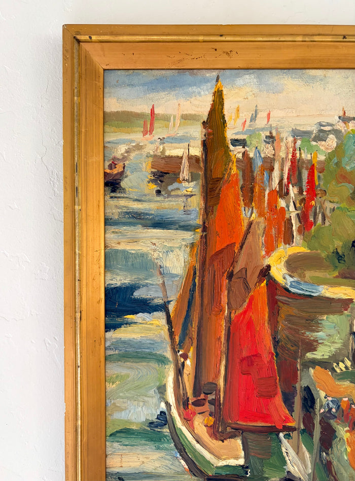 Abstract red boats 11.5” x 17”