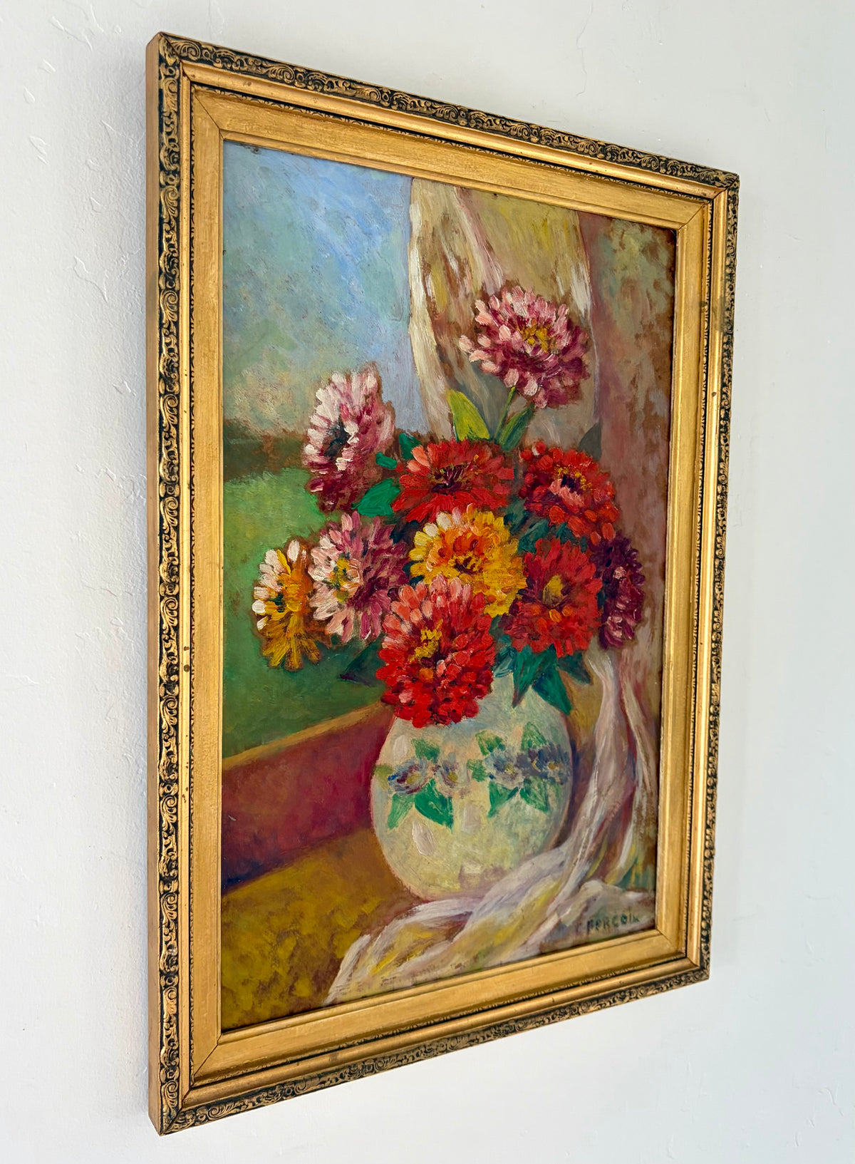 Folk jug with flowers 15” x 21”