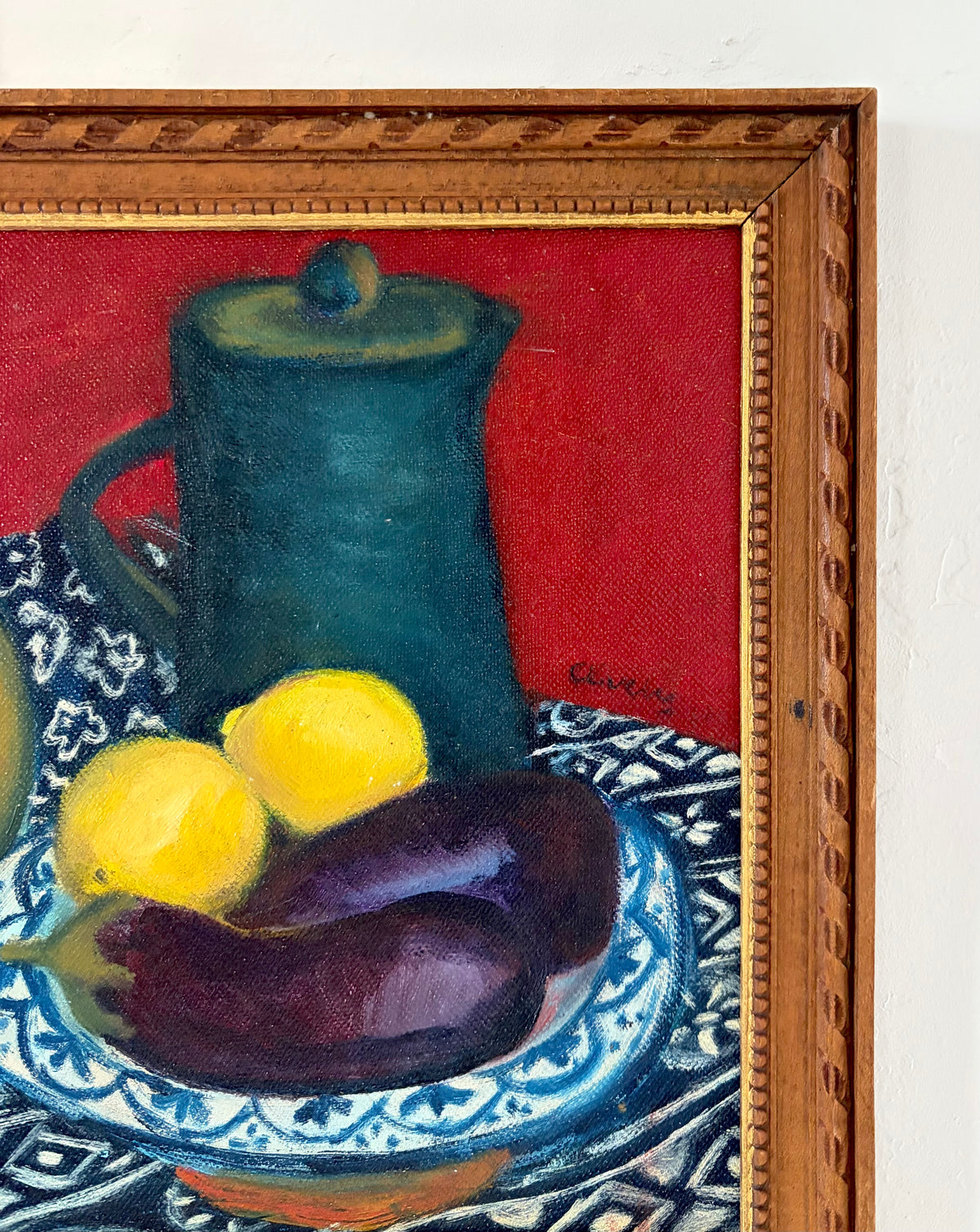 Patterned tablecloth still life 13.5” x 11.5”