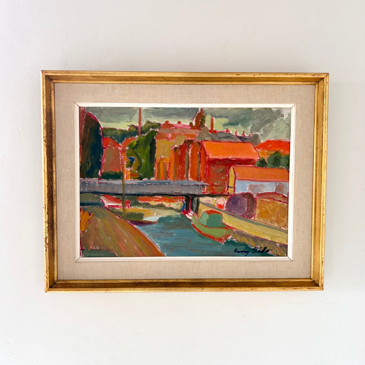Mid century colorful town 23” x 18”
