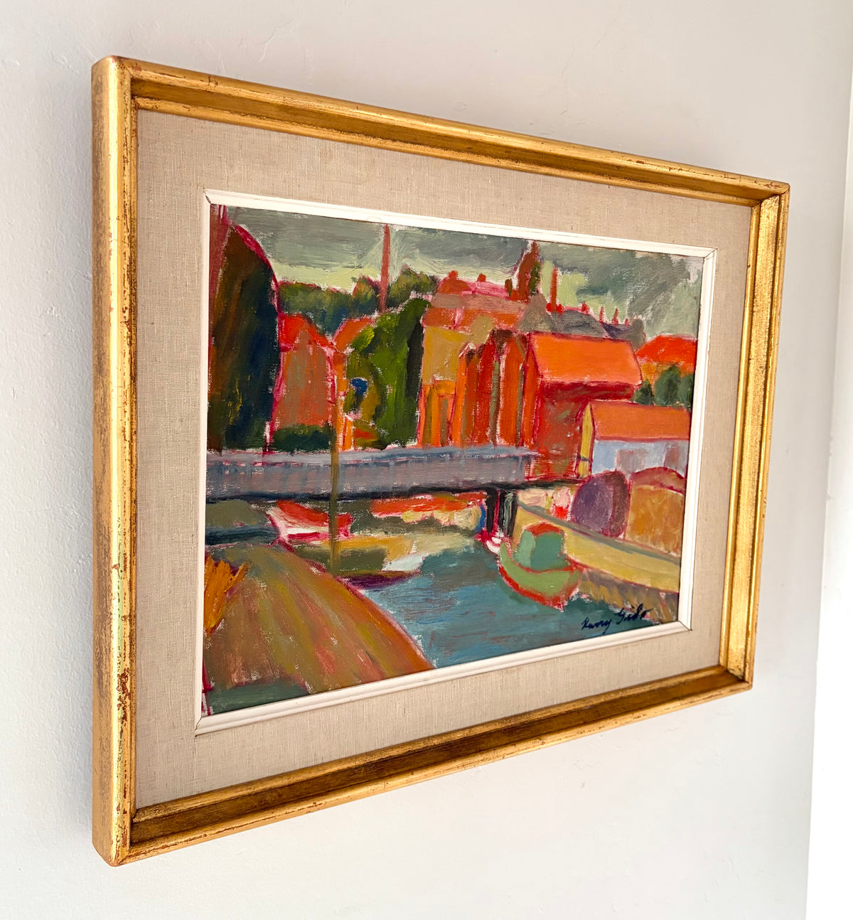 Mid century colorful town 23” x 18”