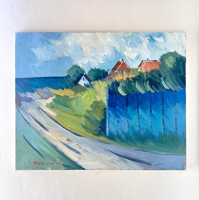 Mid century blue landscape 30" x 24"