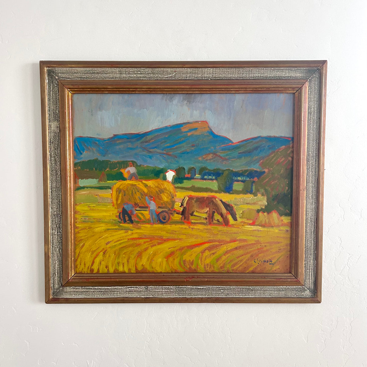 MCM horses pulling hay 33" x 28"