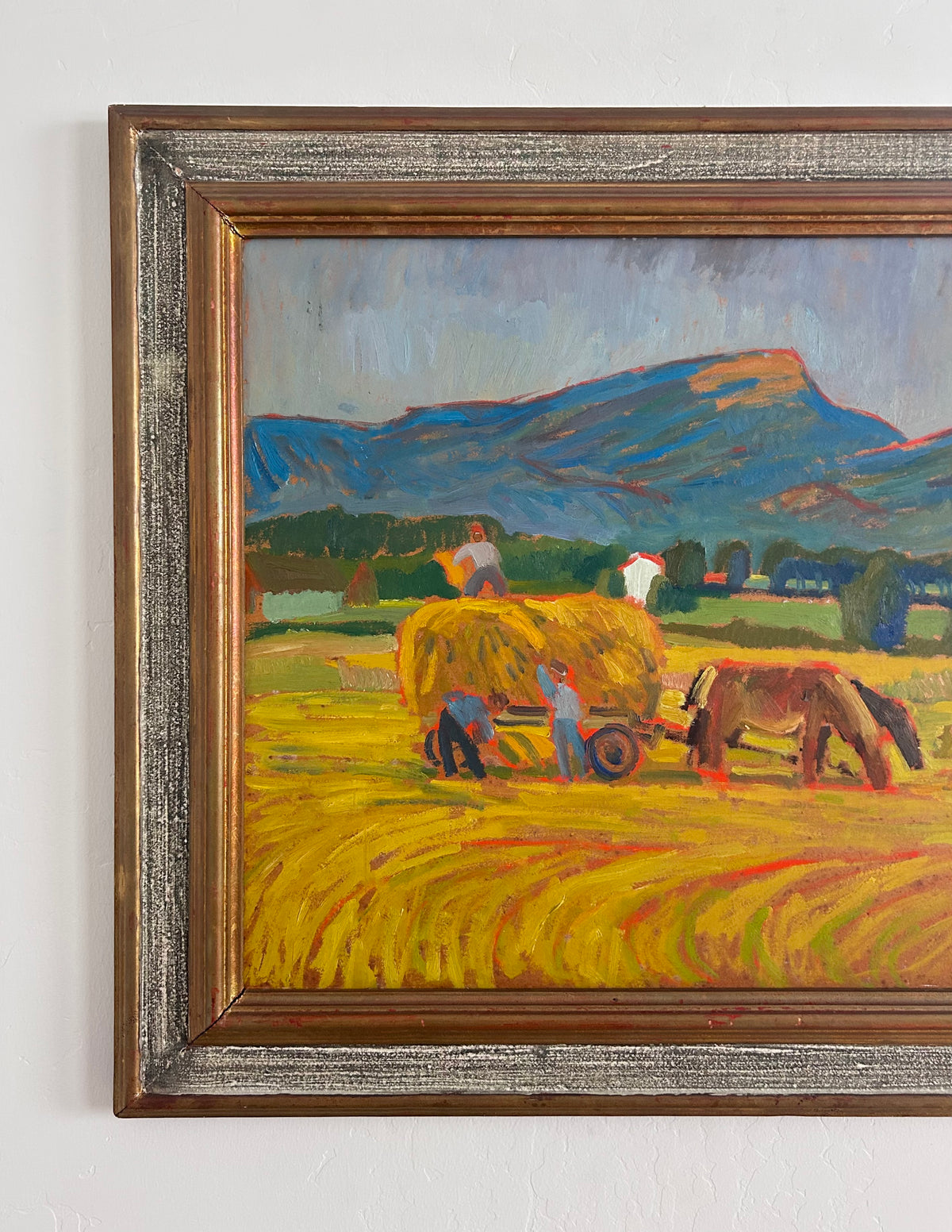 MCM horses pulling hay 33" x 28"