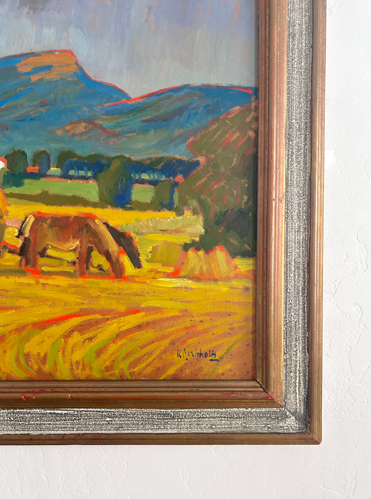 MCM horses pulling hay 33" x 28"