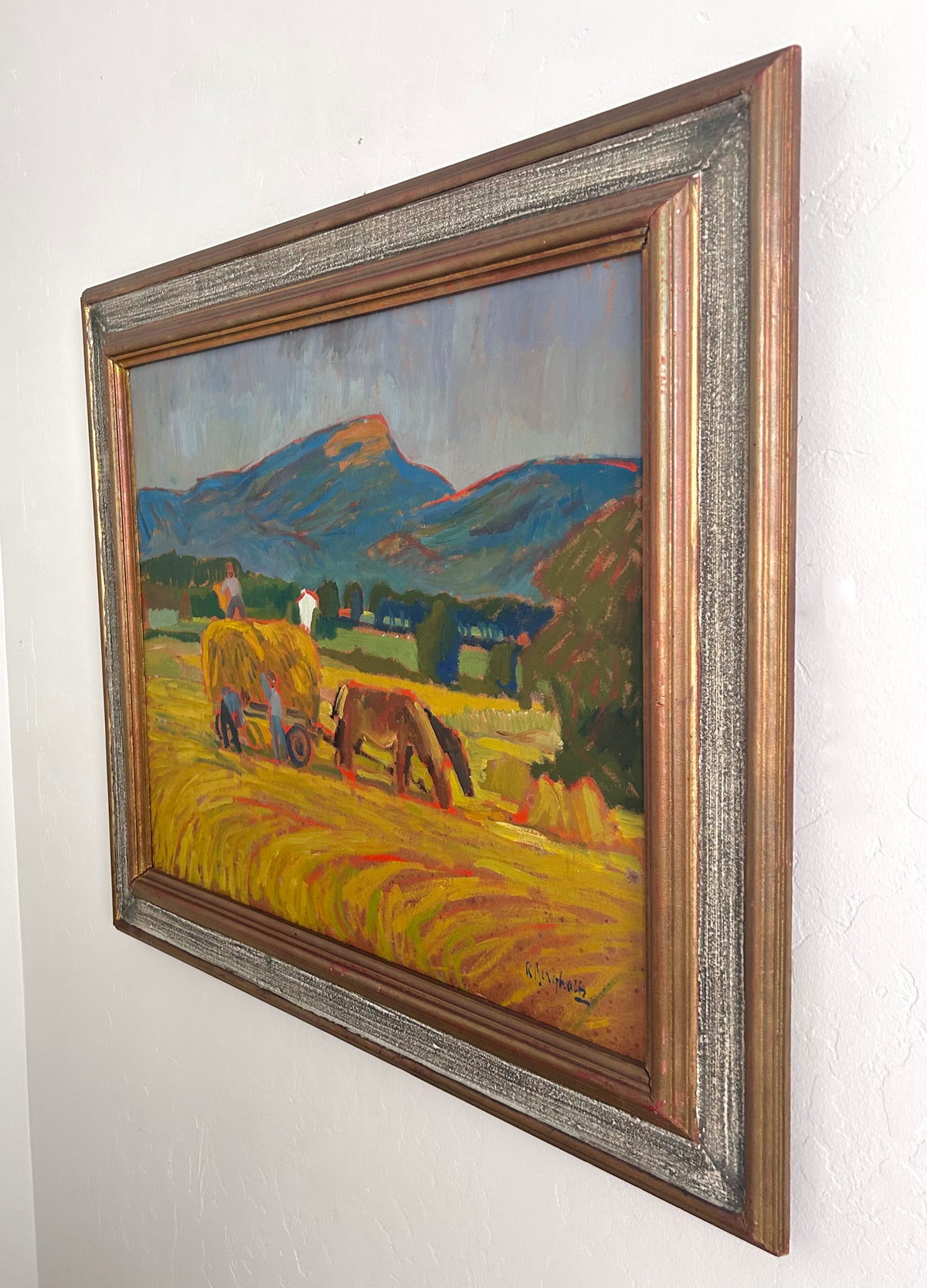 MCM horses pulling hay 33" x 28"