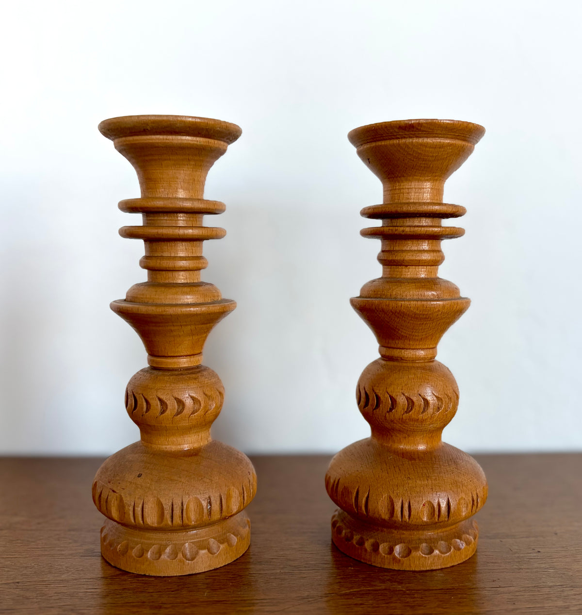 Turned wood Polish candlesticks