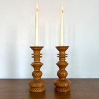 Turned wood Polish candlesticks