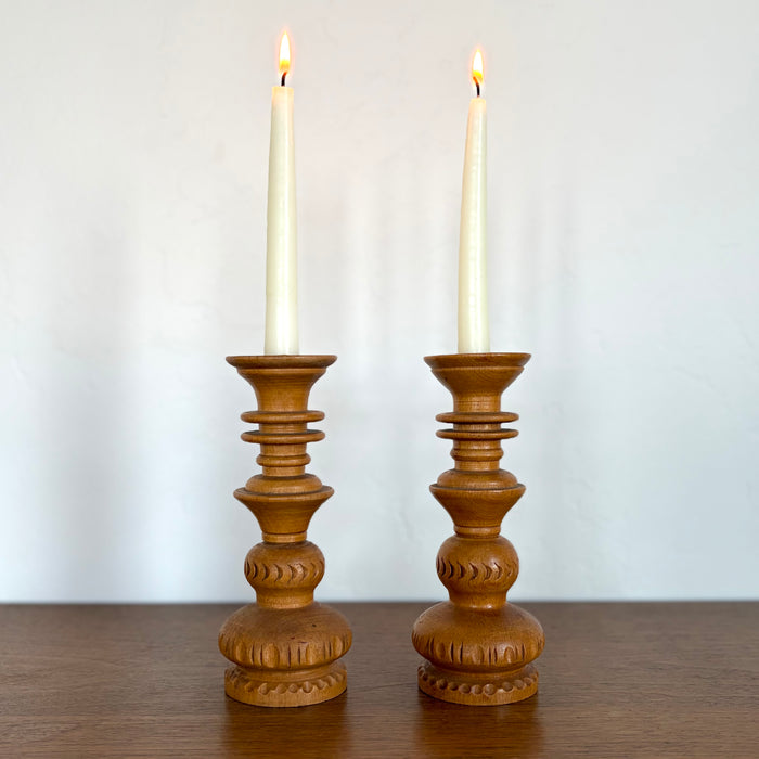 Turned wood Polish candlesticks