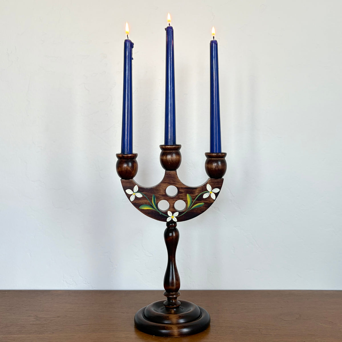 Swedish painted flower candelabra