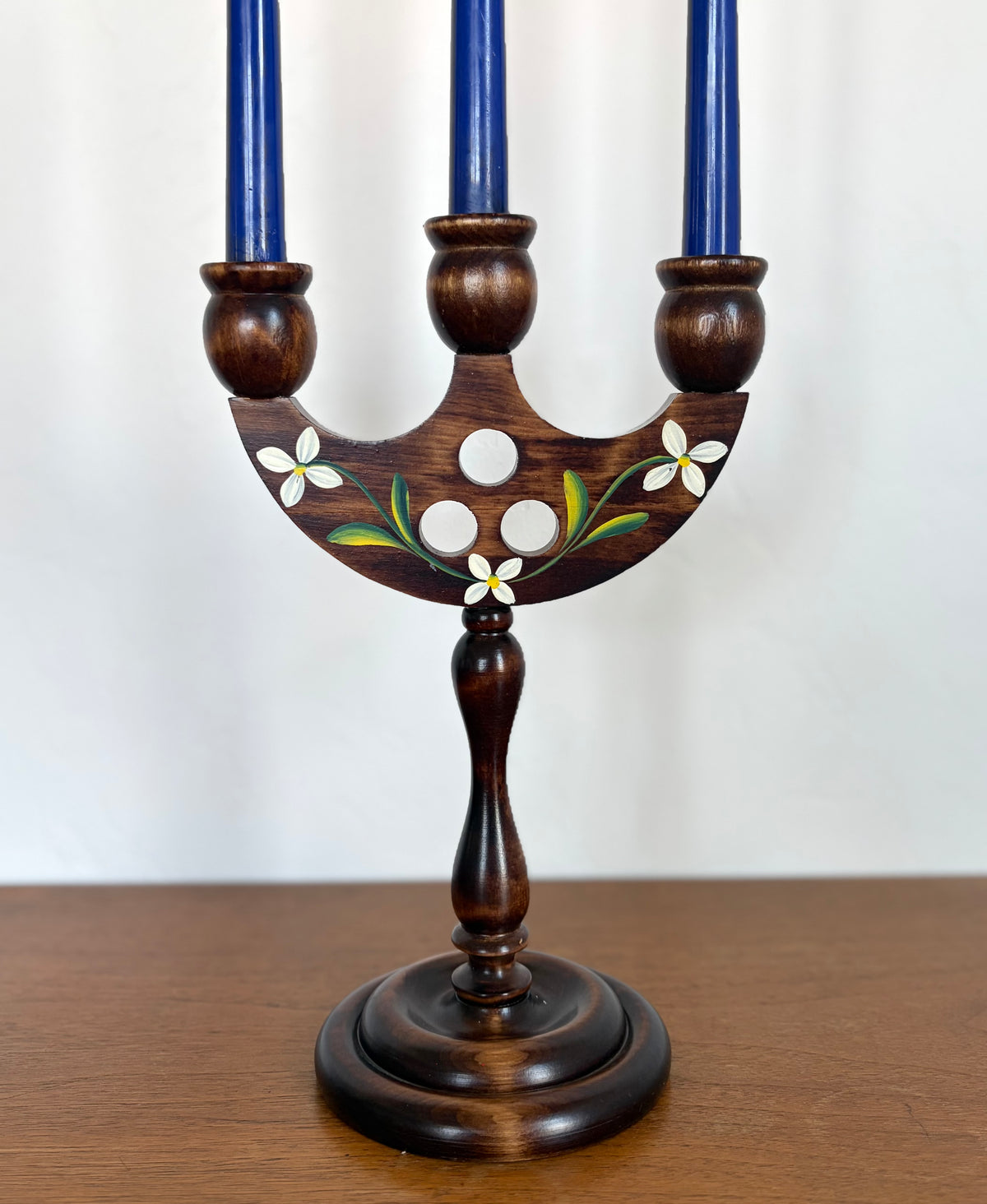 Swedish painted flower candelabra