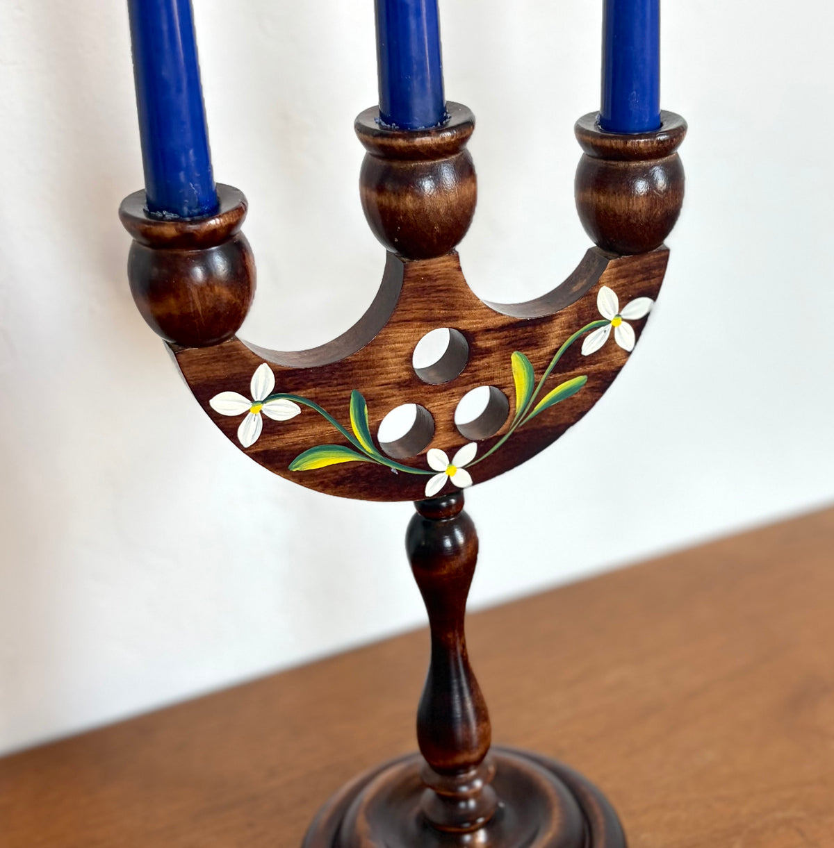 Swedish painted flower candelabra