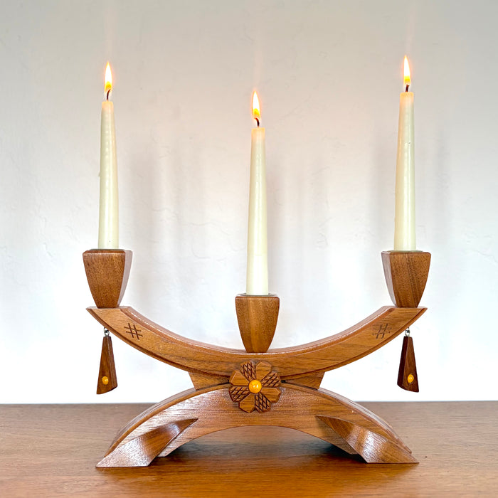 Mid century wood candelabra