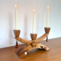 Mid century wood candelabra