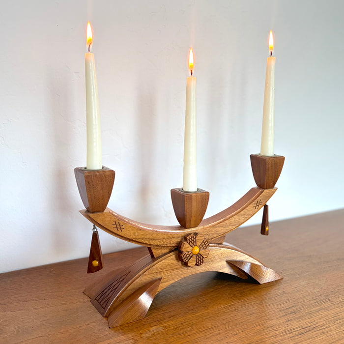Mid century wood candelabra