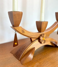 Mid century wood candelabra