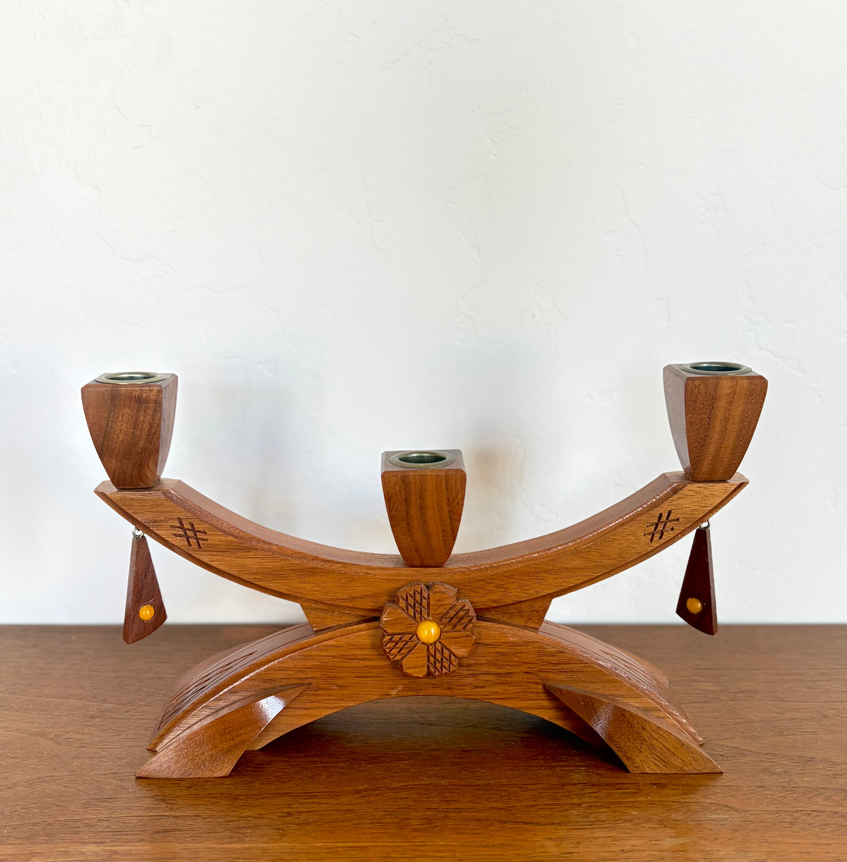 Mid century wood candelabra