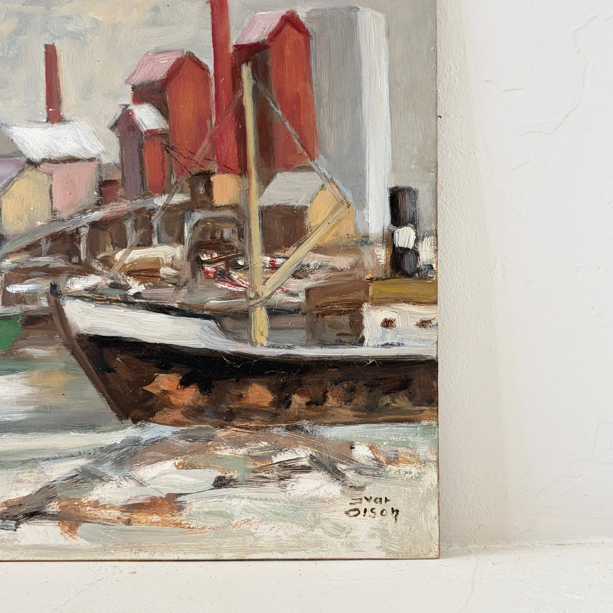 Colorful Swedish harbor 13” x 10”