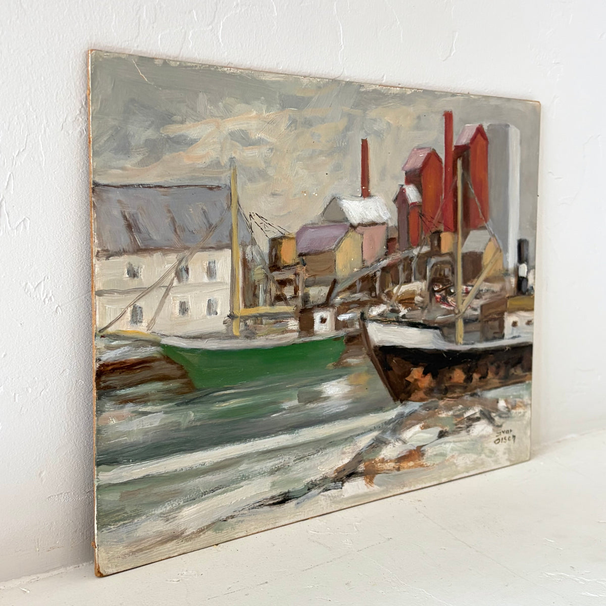 Colorful Swedish harbor 13” x 10”