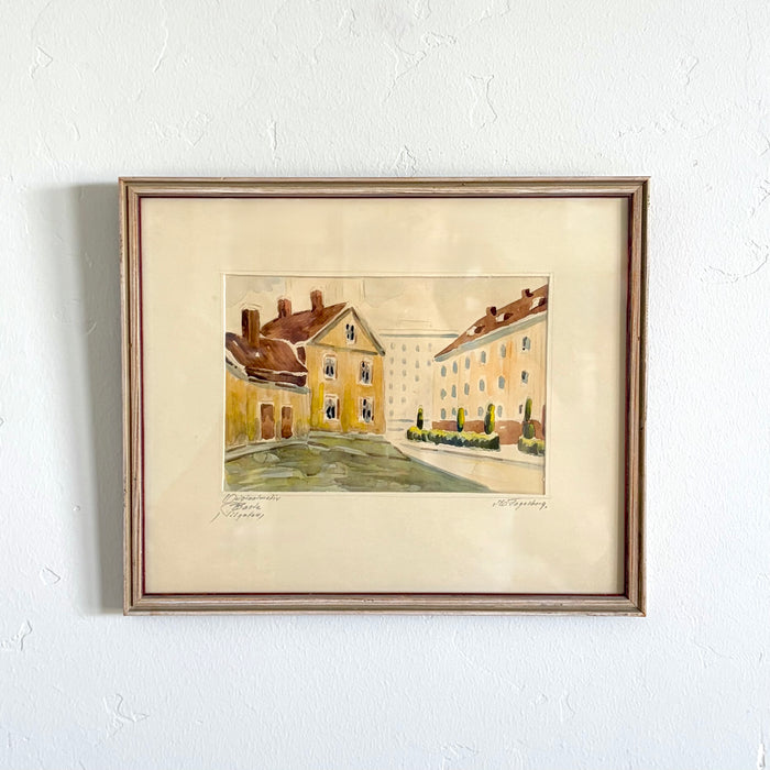 Swedish watercolor town 11” x 9”