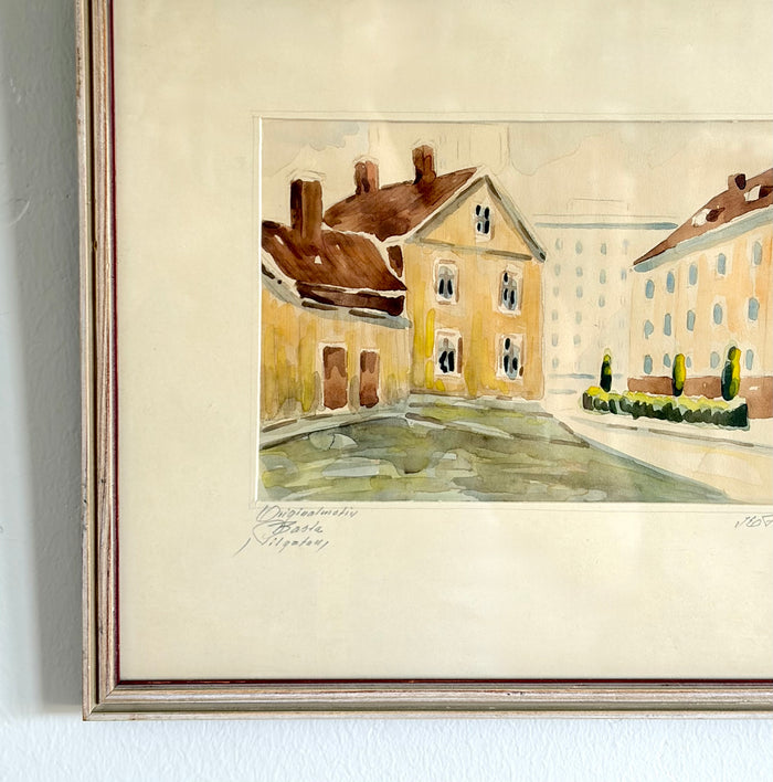 Swedish watercolor town 11” x 9”