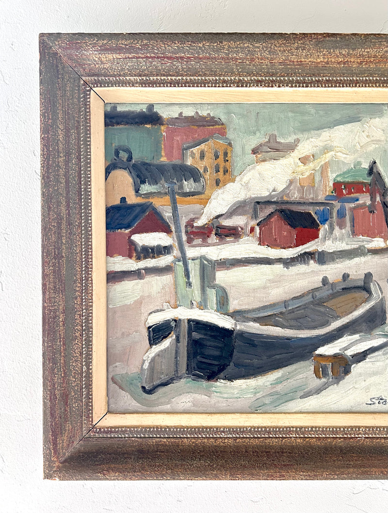 Scandinavian winter harbor 17.5” x 16.5”