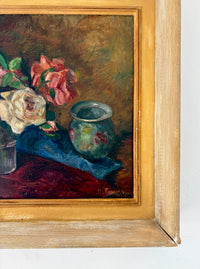 Wine stained cloth and roses 24” x 20.5”
