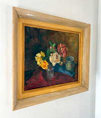 Wine stained cloth and roses 24” x 20.5”