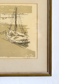 Minimalist boat lithograph 20.5” x 17.5”