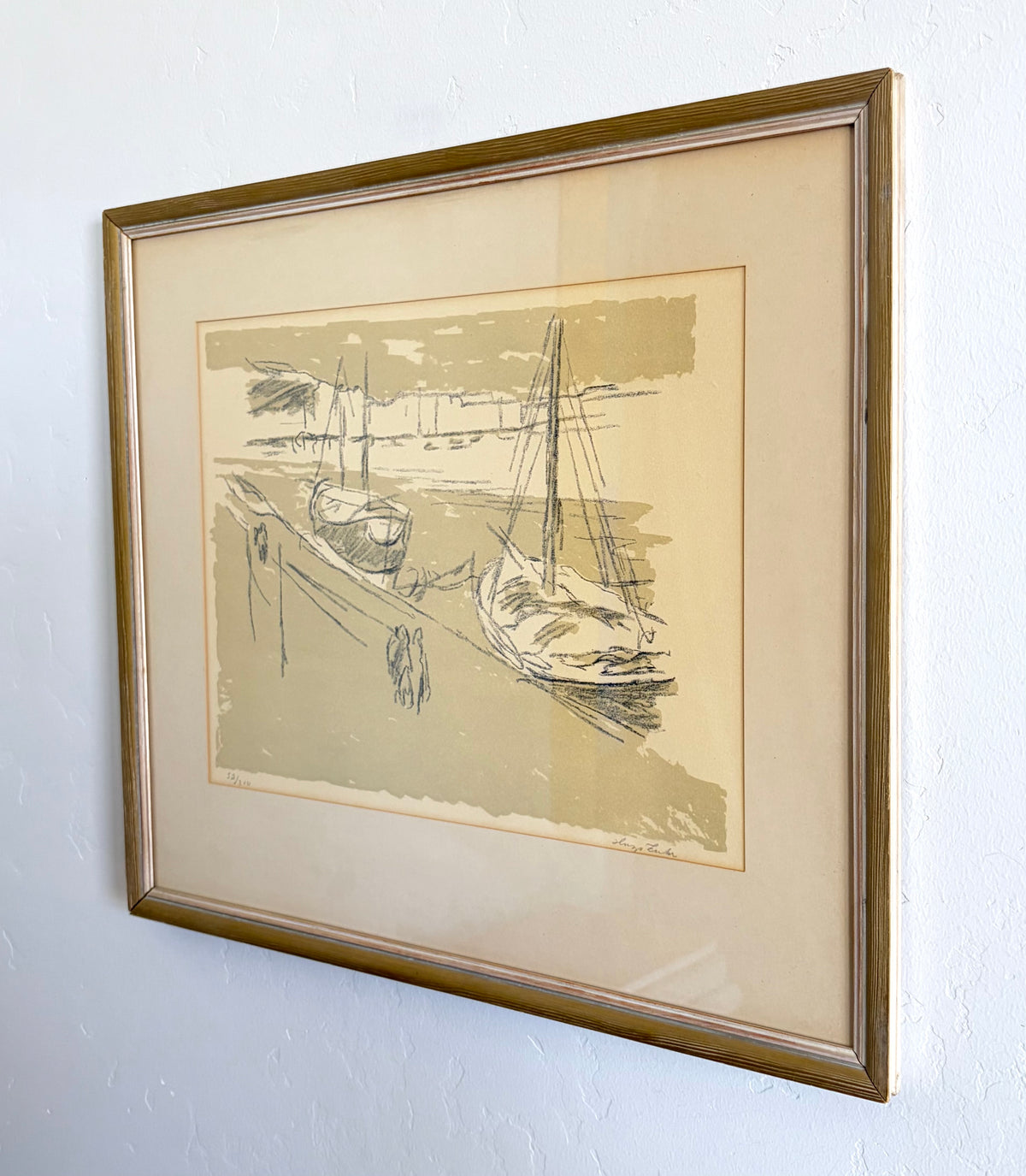 Minimalist boat lithograph 20.5” x 17.5”