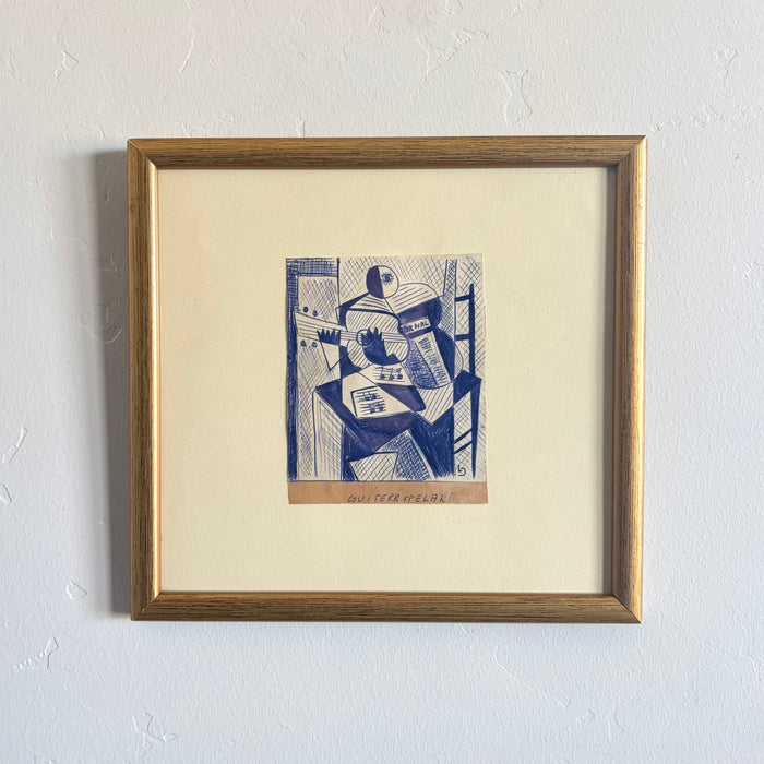 Cubist musician ink drawing 10" x 9.5"