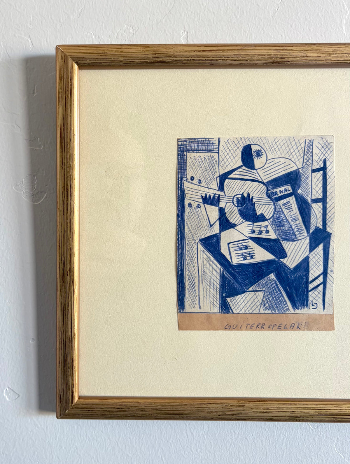 Cubist musician ink drawing 10" x 9.5"