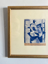 Cubist musician ink drawing 10" x 9.5"
