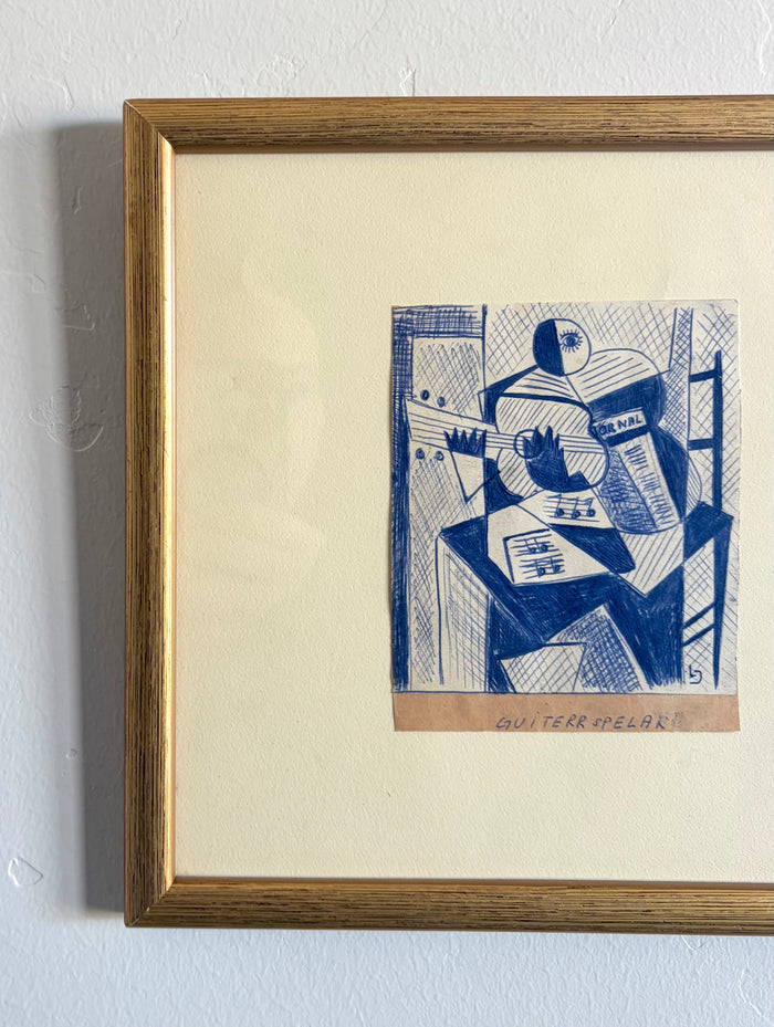 Cubist musician ink drawing 10" x 9.5"