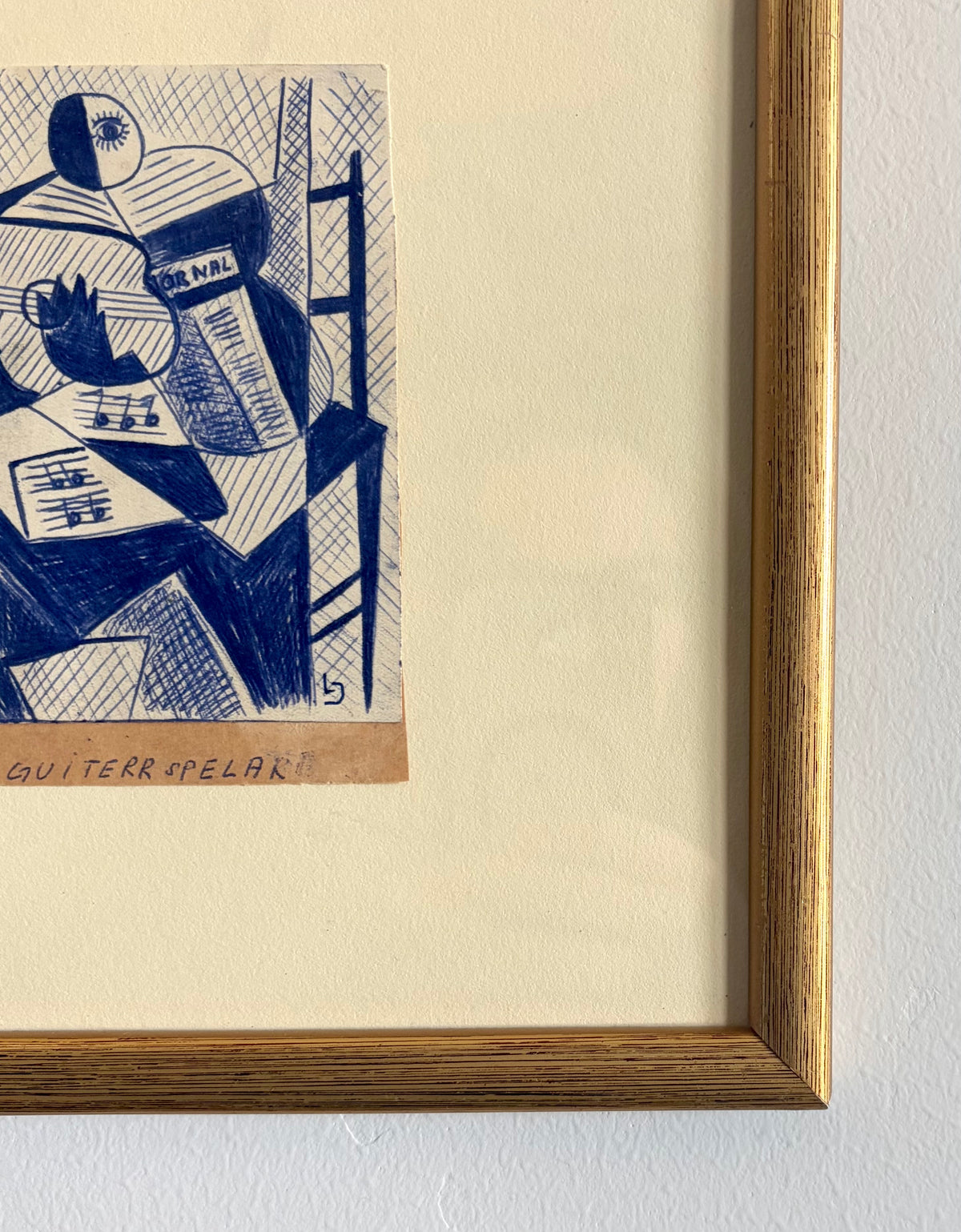 Cubist musician ink drawing 10" x 9.5"