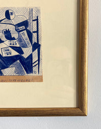 Cubist musician ink drawing 10" x 9.5"